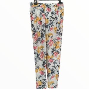 H&M BOHO BAGGY LOOSE FIT FLORAL TROPICAL PATTERN PULL ON ANKLE PANTS